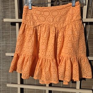 Maeve Eyelet Orange Tiered Mini Skirt Anthropologie XS